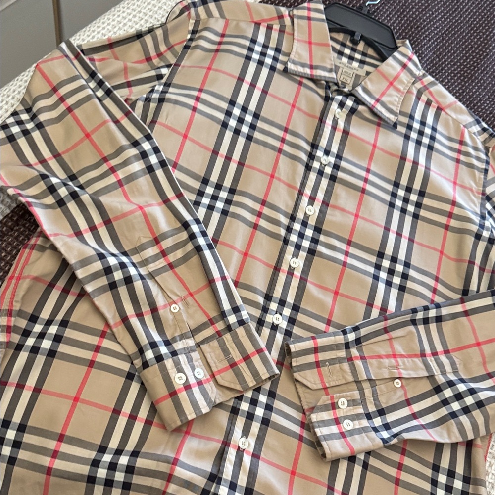 Burberry Beige and Red Plaid Men's Shirt - Picture 3 of 4